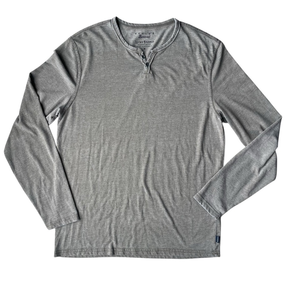 Lucky Brand Venice Burnout Men’s Henley Size M Gunmetal Brown